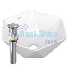 Раковина накладная на столешницу BAU Crystal 40х40, белая + выпуск клик-клак, хром