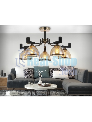 Светильник Ambrella light TR9099/5 BK/GD/TI черный/золото/янтарь E27*5 max 40W D600*316