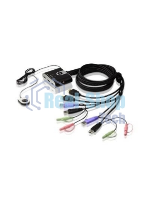 Переключатель KVM ATEN (CS692-AT) KVM+Audio, 1 user USB+HDMI => 2 cpu USB+HDMI, со встр.шнурами USB+Audio 2x1.2м., 1920x1200, настол., исп.стандарт.