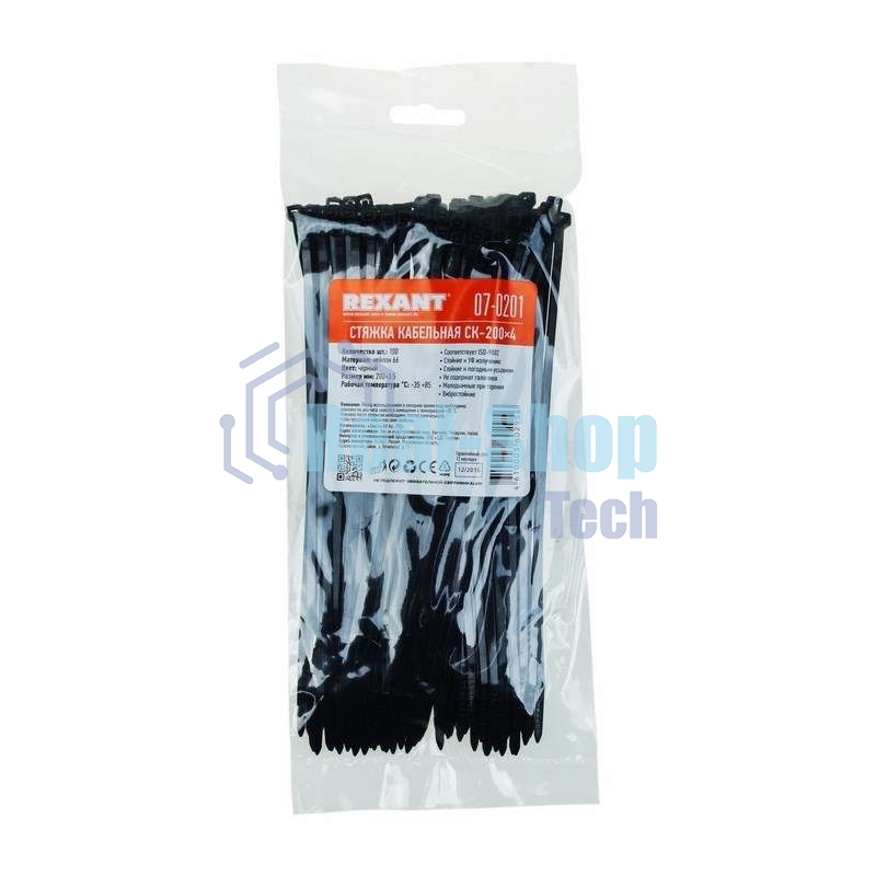 Хомут Rexant nylon 3.6 х 200 мм 100 шт черный
