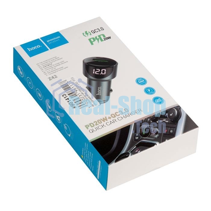 Автомобильная зарядка (от прикуривателя) HOCO Z42, PD20, QC3.0, один порт USB, один порт Type-C, серый