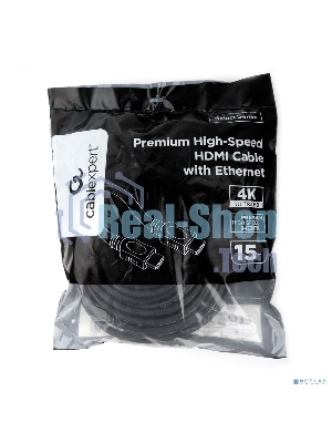 Кабель HDMI Cablexpert CC-HDMI4L-15M, 15м, v2.0, 19M/19M, серия Light, черный, позол.разъемы, экран, пакет