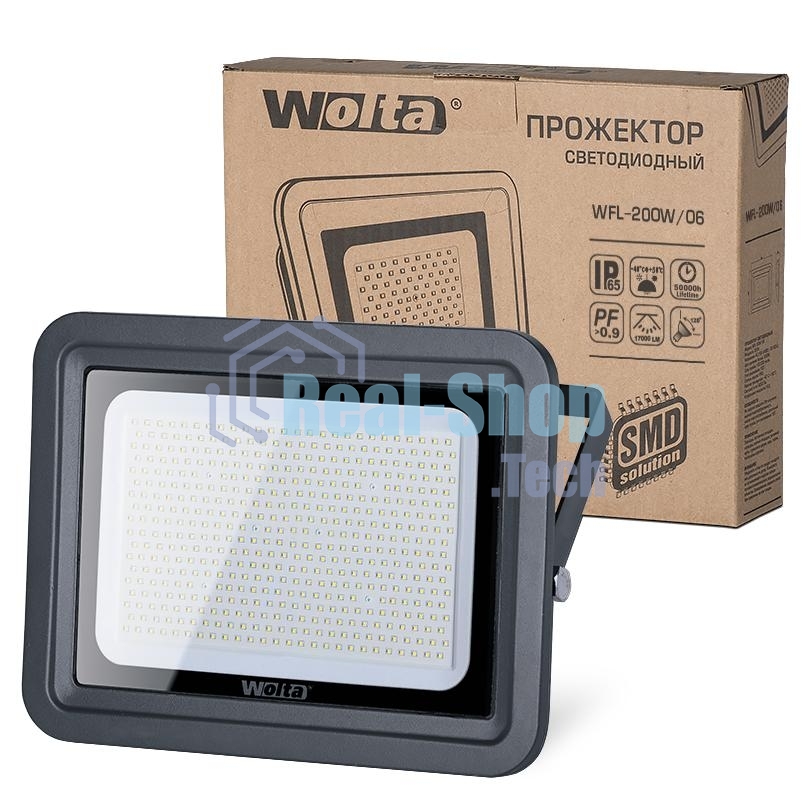 Светодиодный прожектор WOLTA WFL-200W/06 5500K, 200 W SMD, IP 65,цвет серый, слим