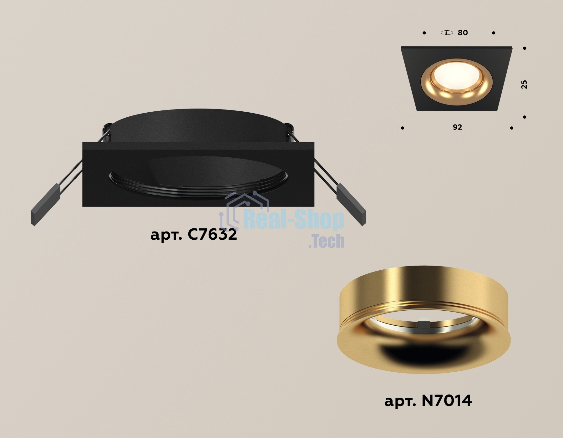 Комплект встраиваемого светильника Ambrella light XC7632005 SBK/PYG черный песок/золото желтое полированное MR16 GU5.3 (C7632, N7014)