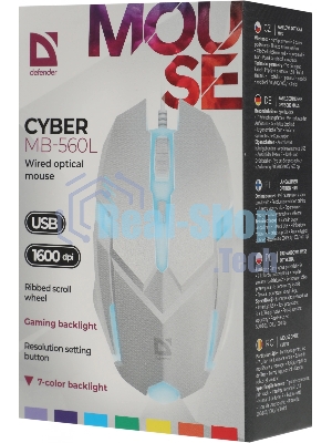 Мышь проводная Defender Cyber MB-560L белый, 1200 dpi, USB, кнопки - 3