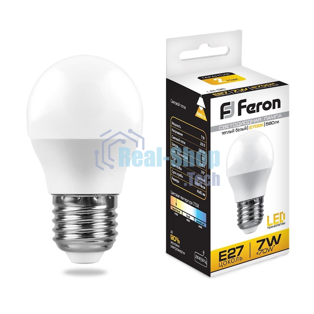 Лампа светодиодная Feron LB-95 7W 230V E27 4000K G45