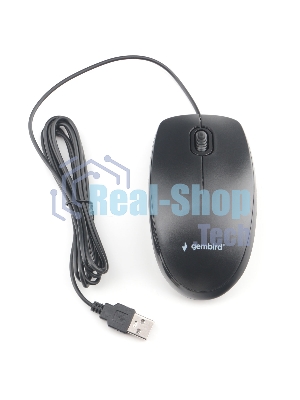 Мышь проводная Gembird MOP-200 черный, 1000 dpi, USB, кнопки - 3