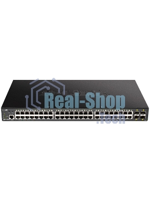 Коммутатор D-Link DGS-1250-52XMP/A1A, L2 Smart Switch with 48 10/100/1000Base-T ports and 4 10Gbase-X SFP+ ports (48 PoE ports 802.3af/802.3at (30 W), PoE Budget 370W).16K Mac address, 802.3x Flow Control, 4K