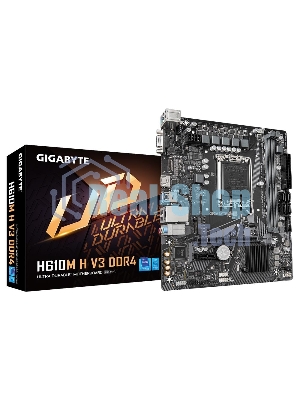 Материнская плата Gigabyte H610M H V3 DDR4, LGA 1700, Intel H610, 2xDDR4, 4xSATA, 1xM.2, 1xPCIe 4.0 x16, 1xPCIe x1, 1xHDMI, 1x 1Gb LAN, 2xUSB-A 3.2 Gen 1, 4xUSB-A 2.0, 3x 3.5 мм, 7.1, mATX
