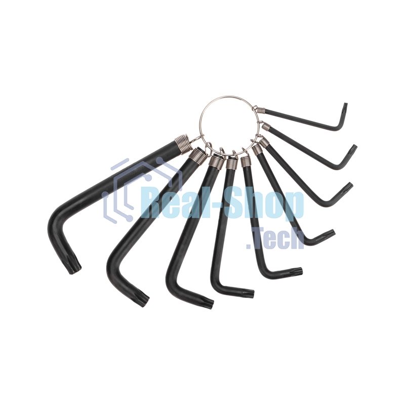 Набор ключей имбусовых TORX Kranz T10-T50, CrV, 9 шт., оксидированные, на кольце