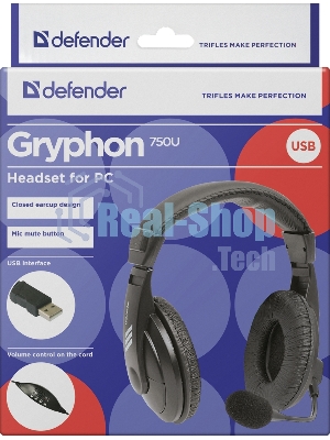 Гарнитура Defender Gryphon 750U чёрный, проводная
