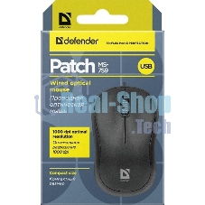 Мышь проводная Defender Patch MS-759 черный, 1000 dpi, USB, кнопки - 3