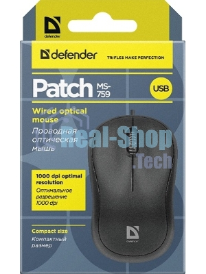 Мышь проводная Defender Patch MS-759 черный, 1000 dpi, USB, кнопки - 3