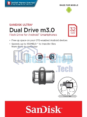 Флешка USB SanDisk DD3 Ultra (SDDD3-032G-G46), 32Gb, USB 3.0/microUSB, R/W 130/30, черный