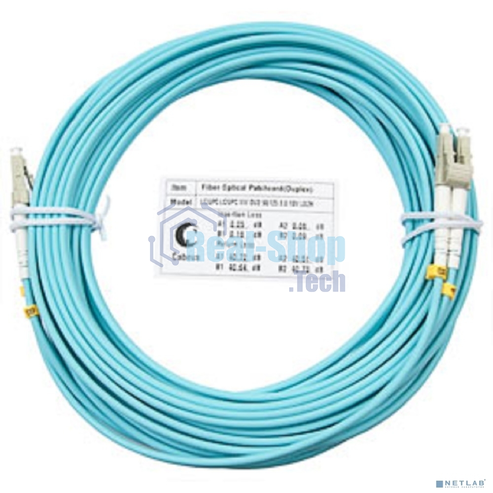 Комм. шнур оптический Cabeus Tight Buffer, Duplex LC/LC, OM3 50/125, LSZH, 15м, Ø 3мм, серый хвостовик, аква