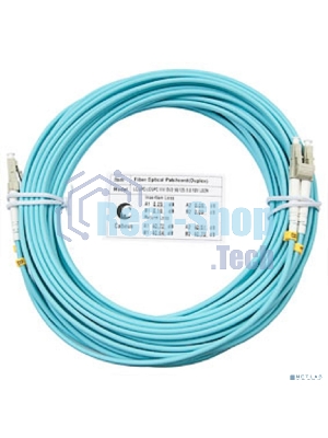 Комм. шнур оптический Cabeus Tight Buffer, Duplex LC/LC, OM3 50/125, LSZH, 15м, Ø 3мм, серый хвостовик, аква
