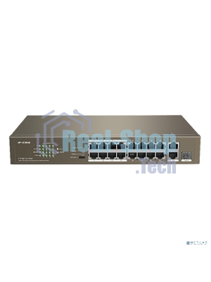 Коммутатор неуправляемый IP-COM F1118P-16-150W PoE, 18 портов, 18х100 Мбит/с, 2x1 Гбит/с, PoE 16х30 Вт (до 130Вт)