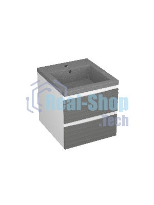 Тумба под раковину Bau Stil Loft grey brushed, раковина кварцевая BAU Stil 40, серый металлик, смеситель Dream Black, черный