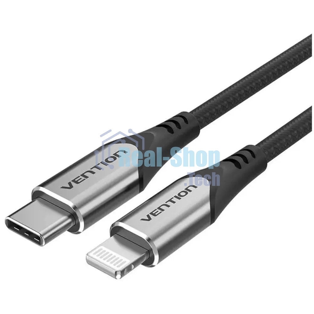 Кабель Vention USB 2.0 CM/Lightning 8M для iPad/iPhone - 1м. Серебристый