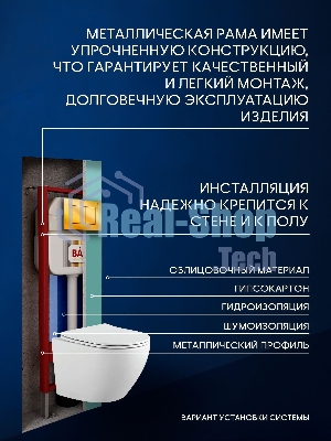 Комплект BAU 6 в 1: рамная инсталляция BAU NEO 45, унитаз подвесной Rio Luxe 52*35, сиденье микролифт, кнопка смыва BAU Stil для инсталляции, золото