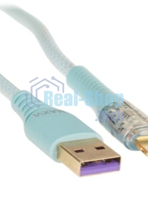 Кабель Maxvi MC-19L blue, USB-A - Lightning, 2.4A, LED ток макс. нагрузки 2.4А, макс. напряжение 5V; стандарт USB 2.0; длина кабеля 1.5м, нейлоновая оплетка, металлические корпуса разъемов,LED подсветка, цвет: синий