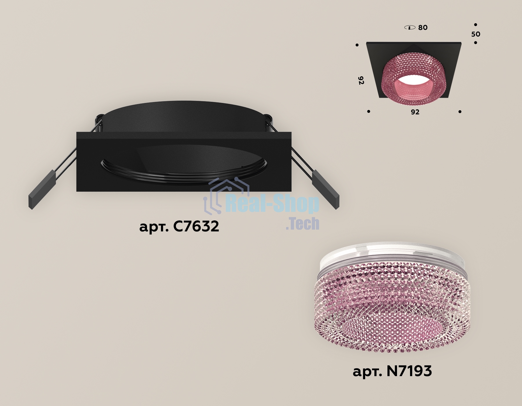 Комплект встраиваемого светильника Ambrella light XC7632022 SBK/PI черный песок/розовый MR16 GU5.3 (C7632, N7193)