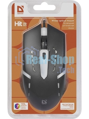 Мышь проводная Defender Hit MB-601 черный, 1200 dpi, USB, кнопки - 4