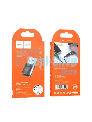 Переходник USB2.0 OTG Hoco, AM/Type-C(F), UA17, черный, коробка
