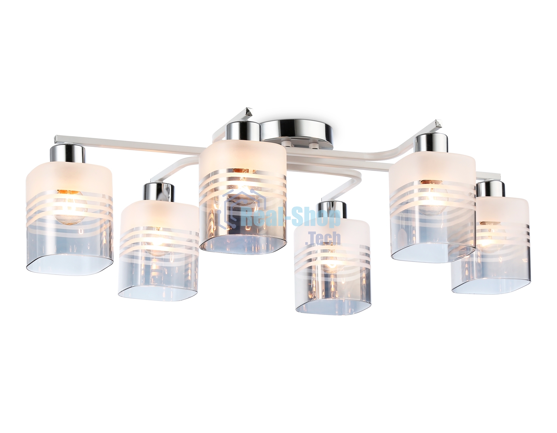 Светильник Ambrella light TR303207/6 WH/CH/SM/FR белый/хром/дымчатый/белый матовый E27*6 max 60W 710*400*200