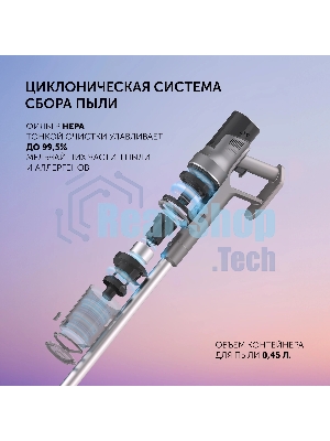Пылесос вертикальный Polaris PVCS-4010 серый, питание от аккумулятора, 150 Вт, уборка суxая/влажная, пылесборник 0.45 л