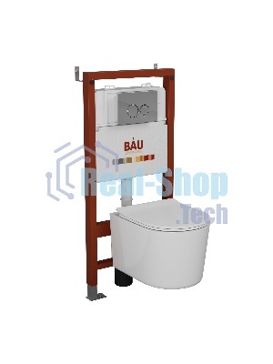 Комплект BAU 6 в 1: инсталляция BAU PRO, унитаз подвесной безободковый Bau Hotel PRO, быстросъемное сиденье микролифт, клавиша BASIC хром