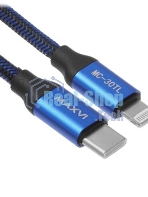 Кабель Maxvi MCm-02L blue, USB-A - Lightning, 2A, магнитный разъем, LED ток макс. нагрузки 2А, макс. напряжение 5V; стандарт USB 2.0; длина 1.5м, нейлоновая оплетка, съемный магнитный коннектор, LED подсветка, синий