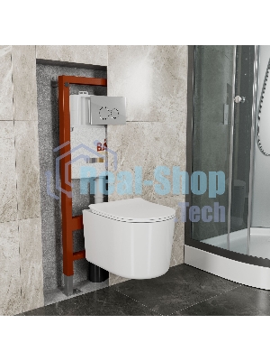 Комплект BAU 6 в 1: инсталляция BAU PRO, унитаз подвесной безободковый Bau Hotel PRO, быстросъемное сиденье микролифт, клавиша BASIC хром