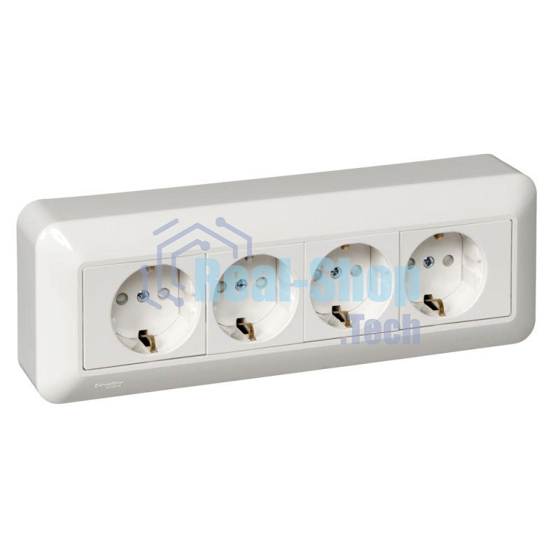 Розетка WESSEN RA16-411M-BIПрима Бел 4-я с/з с з/ш 16А наружная в сборе с монт.пласт.