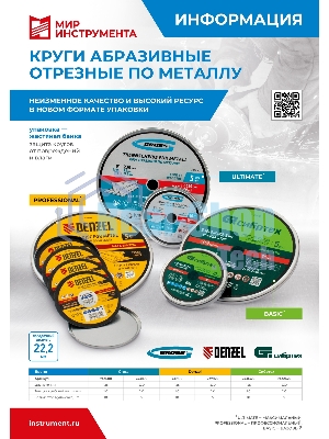 Круг отрезной по металлу Denzel 230 х 2,0 х 22,2 мм, A36TBF, в метал. банке, 5 шт.