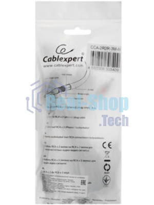 Кабель аудио Cablexpert CCA-2R2R-3M-N, 2xRCA/2xRCA, 3м, черный, пакет