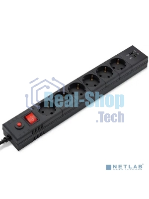 Сетевой фильтр Buro BU-SP1.8 USB 2A-B 1.8м (6 розеток) черный (коробка)