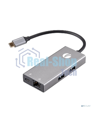 Адаптер VCOM CU459 Type-Cm --> RJ-45+2USB3.0(f) + PD100 Вт Alum Shell