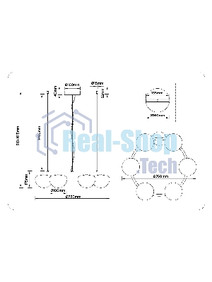 Подвесной светодиодный светильник Ambrella light LH12003/6 BK/GD/SM черный/золото/дымчатый 36W 3000K D760*175