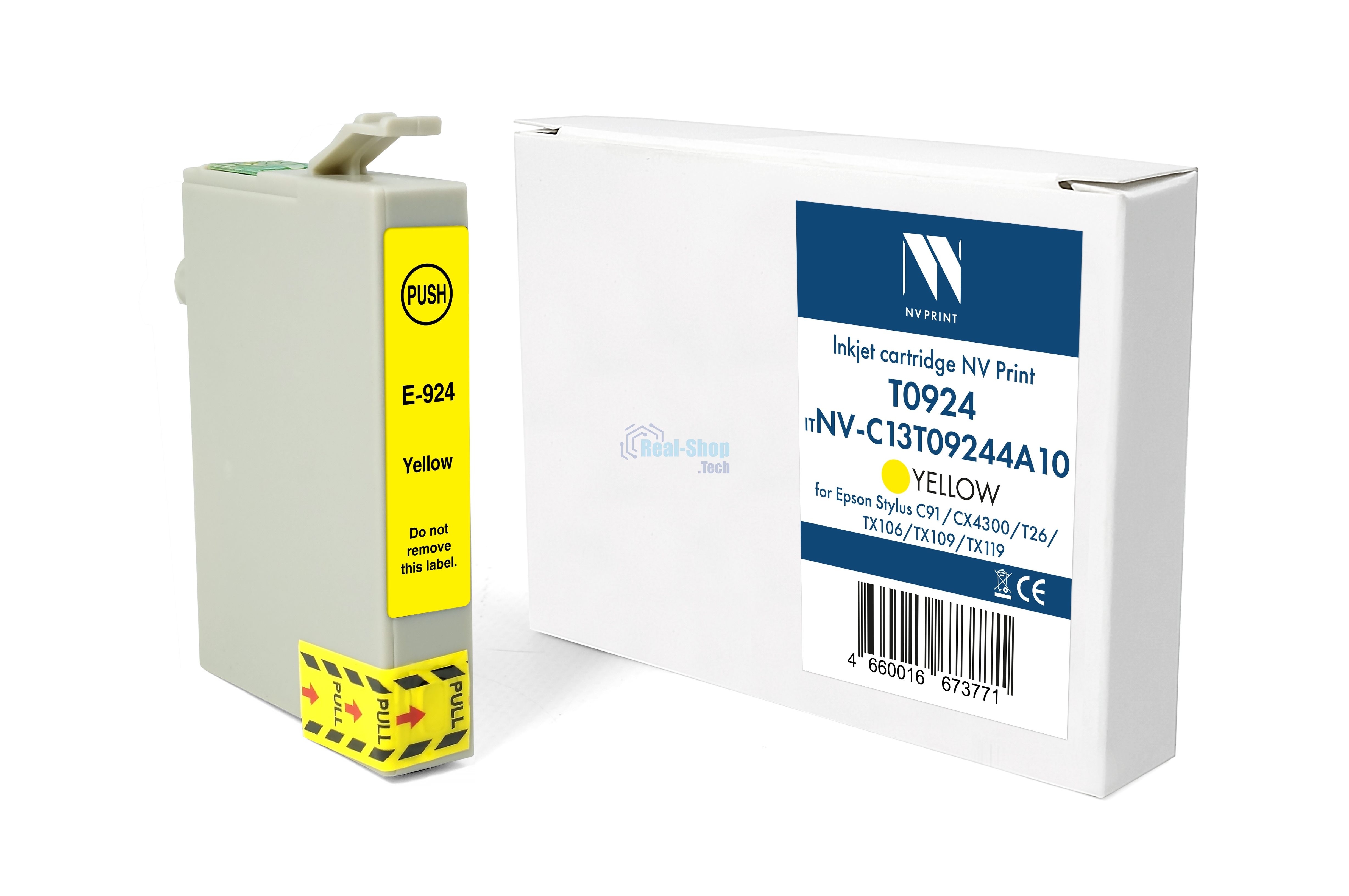 Картридж струйный NVPrint T0924 (NV-C13T09244A10) Yellow для Epson Stylus C91/CX4300/T26/TX106/TX109/TX119 (13.5 мл) совместимый