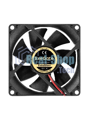 Вентилятор 12В DC ExeGate ExtraSilent ES08025S2P (80x80x25 мм, Sleeve bearing (подшипник скольжения), 2pin, 1900RPM, 20dBA)