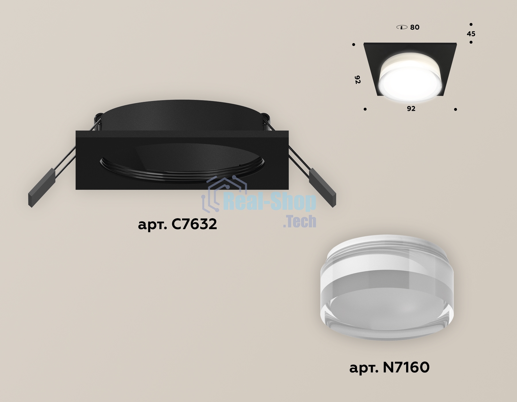 Комплект встраиваемого светильника Ambrella light XC7632043 SBK/FR/CL черный песок/белый матовый/прозрачный MR16 GU5.3 (C7632, N7160)