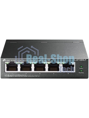 Коммутатор 5-Port 10/100Mbps Unmanaged Switch with 4-Port PoE, meta case, desktop mount, PoE budget 41W.