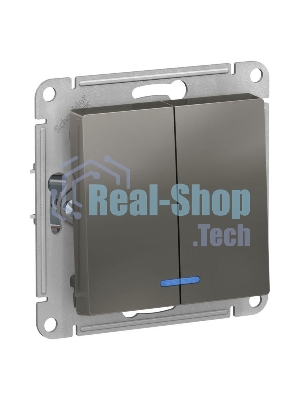 Механизм выключателя 2-кл. СП AtlasDesign 10А IP20 (сх. 5а) 10AX с подсветкой сталь SchE ATN000953