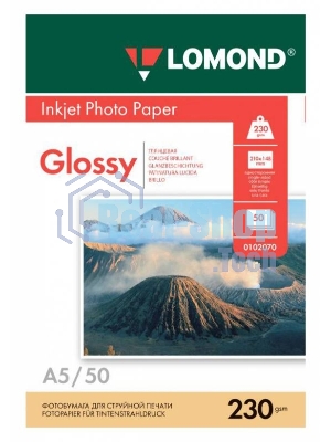 Фотобумага LOMOND Одностороняя Глянцевая, 230г/м2, A5(21x15)/50л.