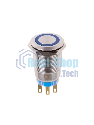 Кнопка антивандальная Rexant Ø19 250В Фикс (5с) ON-OFF/OFF-ON подсв/синяя