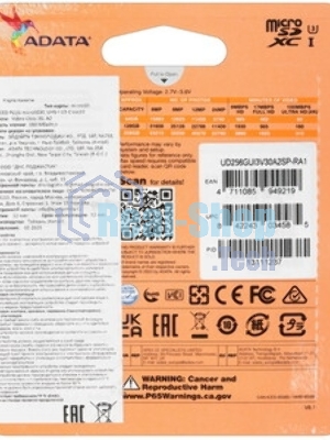 Флеш карта microSD ADATA 256Gb microSDXC Class 10 UHS-I U3 V30 A2 180/160 MB/s (SD адаптер)