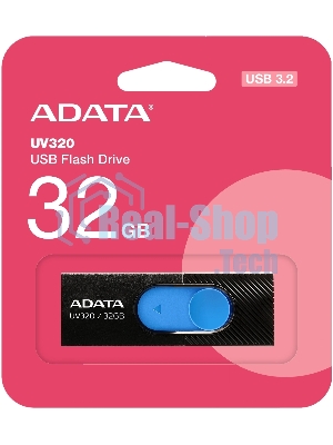 Флешка USB ADATA UV320 (AUV320-32G-RBKBL), 32Gb, USB 3.2 Gen 1, R/W 100/30, черный/голубой
