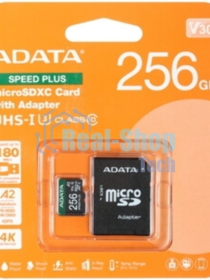 Флеш карта microSD ADATA 256Gb microSDXC Class 10 UHS-I U3 V30 A2 180/160 MB/s (SD адаптер)