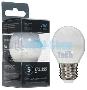 Лампа светодиодная Шар Gauss 7W 550lm 6500K Е27 шаг. диммирование LED